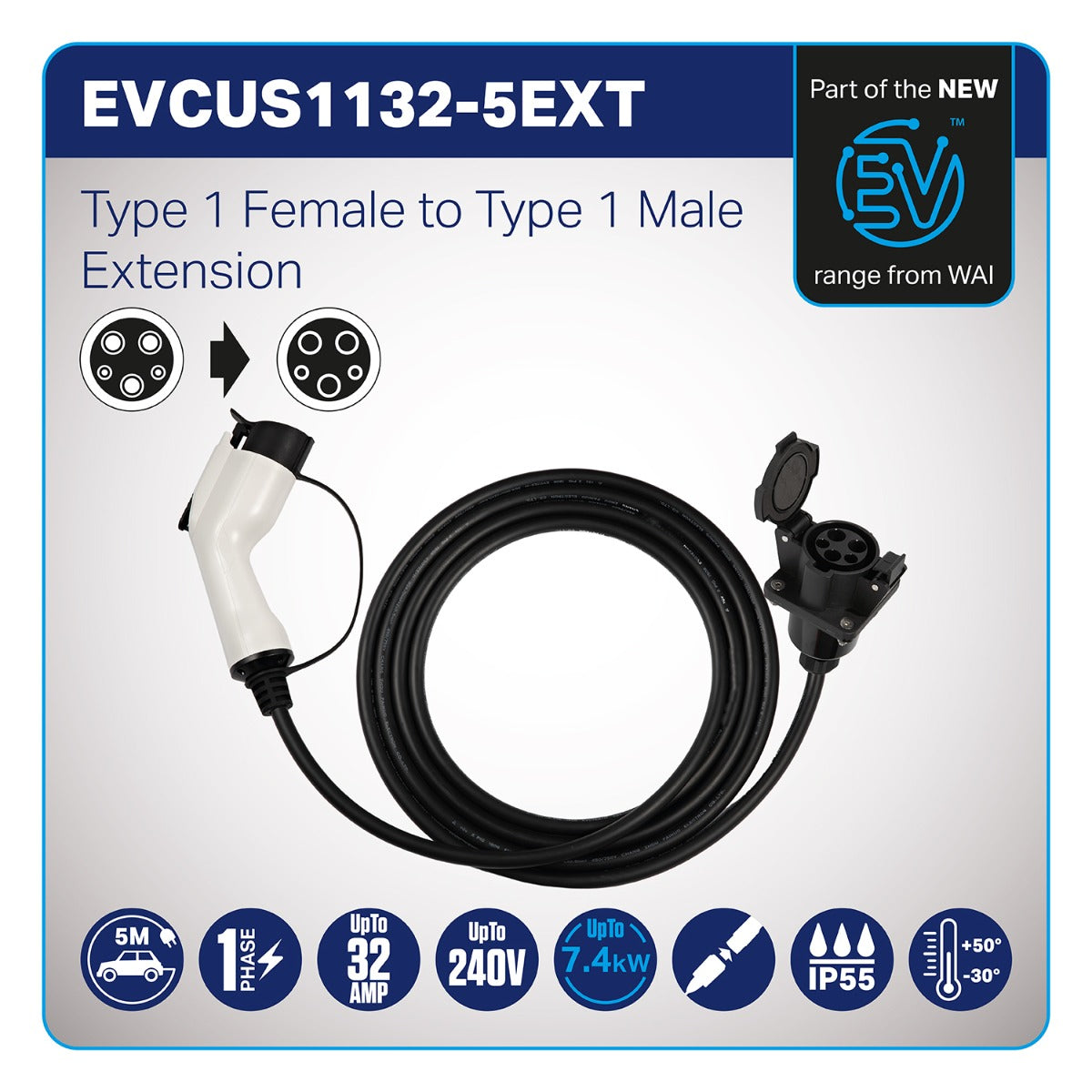 EVCUS1132-5EXT - Type 1 Female to Type 1 Male Extension Cable