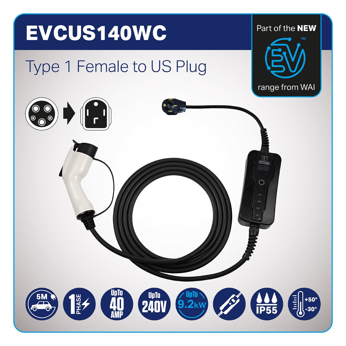 EVCUS140WC - Type 1 Female to US Electric Plug