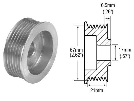 Part # 241271 6-Groove Alternator Pulley. Dimensions: 21mm Belt x 67mm OD x 17mm Bore