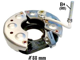 Part # IBR596 Diodes: 6-25 Ampere Diameter OD: 88 mm, With M5x25mm Battery Post, With Trio, For 51 A Alternator FOR USE ON 1975-1979 VW Beetle