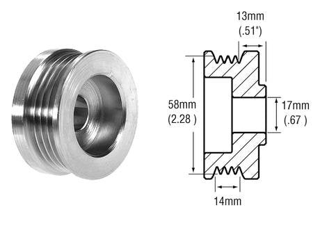 Part # 242255 - 4-Groove Alternator Pulley for Ford 1G Series Alternators 14mm Belt x 58mm OD x 17mm Bore. May fit other Alternators with 17mm Shaft