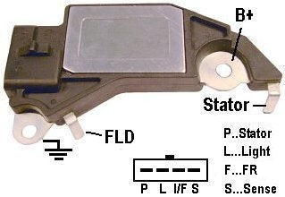 # D412 (35139) - Voltage Regulator 12 Volt, P-L-F-S Terminals, 14.6 Voltage set point, 10 second delay. LRC