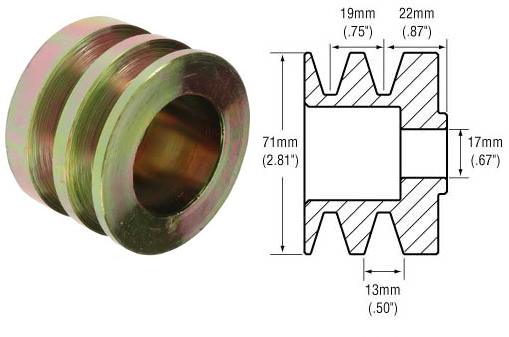 # 241102 - 2-Groove V-Belt Pulley, Delco 10DN, 10SI Series Alternators, 13mm Belts x 71mm OD x 17mm Bore