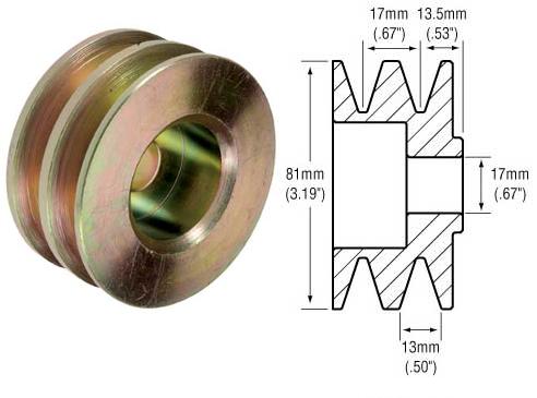 # 241107 - 2-Groove V-Belt Pulley, Delco 10Si/Type 116, Ford 1G and 2G Series plus Denso and other Alternators, 13mm Belts x 81mm OD x 17mm Bore