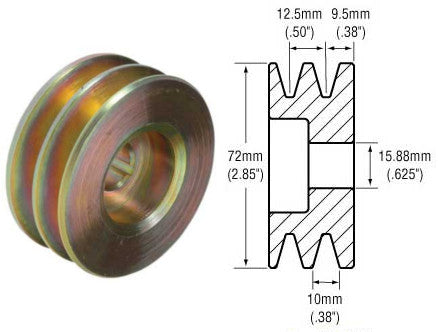 # 244101 - 2-Groove Standard Pulley, Prestolite 8AR, 8MR, 8TA/TA, MA Series Alternators, 10mm Belts x 72mm OD x 15.88mm (5/8 in.) Bore w/ Keyway