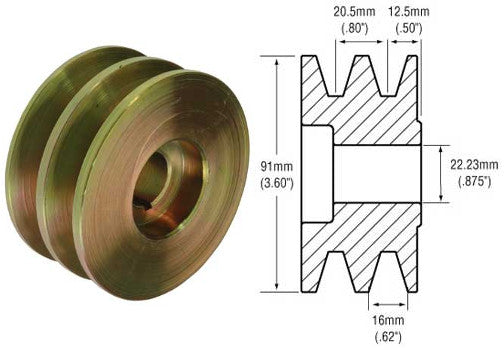 # 246500 - 2-Groove V-Belt Pulley, Prestolite ANB Series Alternators, 16mm Belts x 91mm OD x 22.23mm (7/8 in.) Bore w/ Keyway