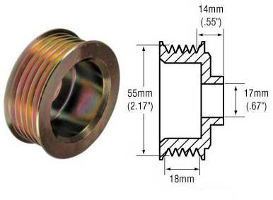 Part # 2481102 - 5-Groove Pulley For Hitachi Type Alternators - 18mm Belt x 55mm Rib OD x 17mm Bore