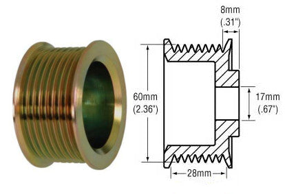 # 2482270 - 8-Groove Pulley For Denso Alternators Dimensions 28mm Belt x 60mm OD x 17mm Bore