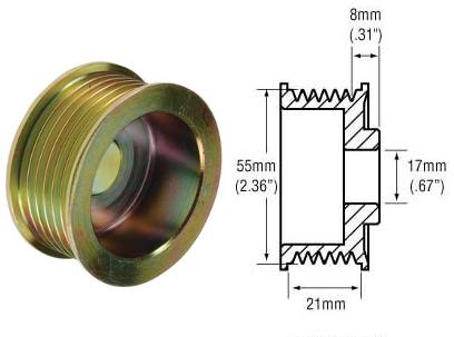 # 2482277 - 6-Groove Pulley For Nippondenso (Denso) Alternators Used On Jeep Vehicles - 21mm Belt x 55mm Rib OD x 17mm Bore