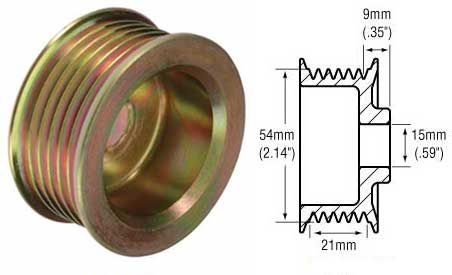 # 2483253 - 6-Groove Pulley For Nippondenso (Denso), Mitsubishi Alternators - 21mm Belt x 54mm Rib OD x 15mm Bore