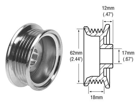 Part # 2412652 5-Groove Pulley For Delco CS130 Series Alternators Dimensions 18mm Belt x 62mm Rib OD x 17mm Bore