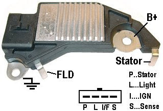 # D411HD - Voltage Regulator, 12 Volt,, P-L-I-S Terminals, 14.7 Volt set point, 2.5s LRC, For Delco CS121, CS130, CS144 Series Alternators