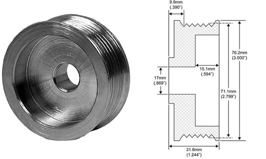 # 241251 - 6-Groove Serpentine Pulley, Delco 10Si Series Alternators, 21mm Belt x 71mm Rib OD x 17mm Bore