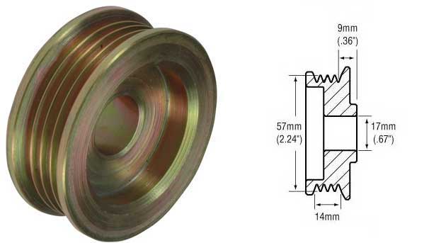 # 241252 - 4-Groove Pulley For Delco Type 12Si, 17Si, CS144 Series Alternators - 14mm Belt x 57mm Rib OD x 17mm Bore