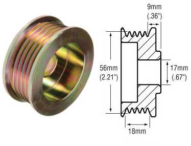 # 241254 - 5-Groove Serpentine Pulley, Delco CS130 Series Alternators, 18mm Belt x 56mm Rib OD x 17mm Bore