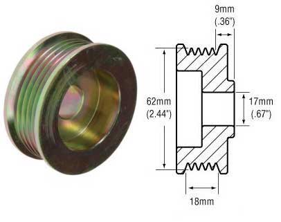 # 241259 - 5-Groove Serpentine Pulley, Delco 12Si, CS121, and CS130 Series Alternators, 18mm Belt x 62mm OD x 17mm Bore