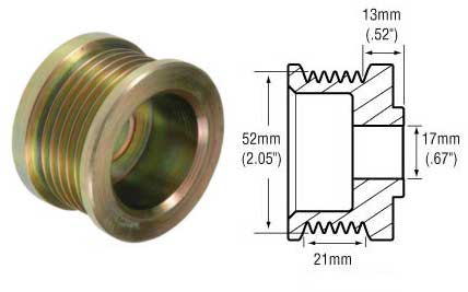 # 241261 - 6-Groove Serpentine Pulley, Delco 17Si Series Alternators, 21mm Belt x 52mm Rib OD x 17mm Bore