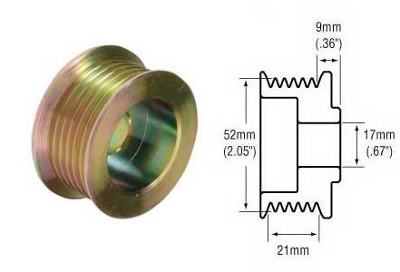 # 241263 - 6-Groove Serpentine Pulley, Delco CS130 Series Alternators, 21mm Belt x 52mm OD x 17mm Bore