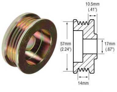 # 241264 - 4-Groove Serpentine Pulley, Delco 12Si and CS130 Series Alternators, 14mm Belt x 57mm OD x 17mm Bore