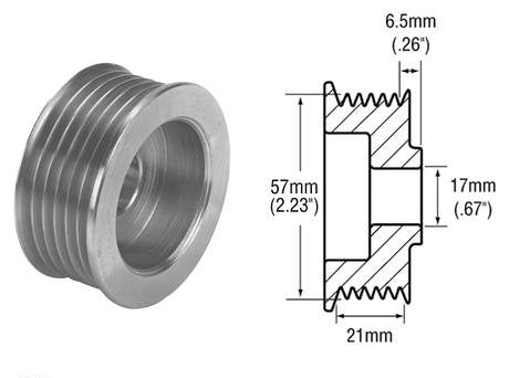 Part # 241272   -  6-Groove Alternator Pulley. Dimensions: 21mm Belt x 57mm OD x 17mm Bore