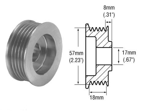 Part # 241280 - 5-Groove Pulley For Delco CS130D Series Alternators Dimensions 18mm Belt x 57mm Rib OD x 17mm Bore