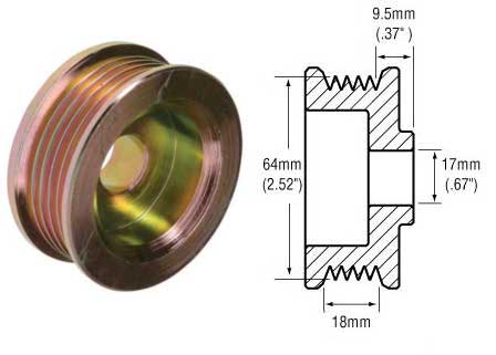 # 241284  - 5-Groove Pulley for Delco 12Si, CS121, CS121D, and CS130 Series Alternators Dimensions 18mm Belt x 64mm OD x 17mm Bore