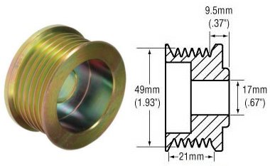 # 2422521 - 1-7/8 - 6-Groove Over Drive Pulley for Ford and GM Alternators - 21mm Belt x 49mm OD x 17mm Bore