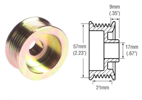 # 242254 - 6-Groove Pulley for Ford 3G Series Alternators , Dimensions: 21mm Belt x 57mm OD x 17mm Bore. May fit other alternators w/17mm Shaft