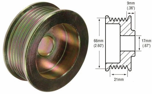 # 242257 - 6 groove Alternator pulley, Dimensions : 21mm Belt x 66mm Rib OD x 17mm Bore