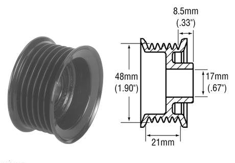 # 242271 - Alternator Pulley, 6-Groove, Ford 3G and 6G Series and other Alternators w/17mm Shaft.  Dimensions: 21mm Belt x 48mm OD x 17mm Bore