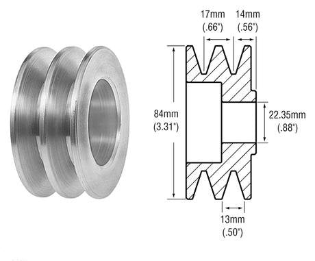 # 242500 2-Groove V-Belt Alternator Pulley for Ford 1G , GM and other Alternators. Dimensions: 13mm Belts x 84mm OD x 22.35mm (.880 in.) Bore