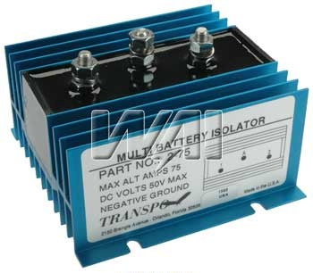 # 275 - Battery Isolator  Negative Ground., 2-Batteries, 1-Alternator, 75 Amp Max. Alternator Output. 100% New, TOP QUALITY