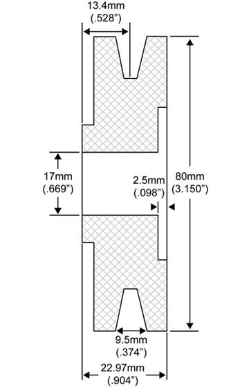 # QS20114002 - 1-Groove V-Belt Pulley, Ford Alternators, 10mm Belt x 80mm OD x 17mm Bore