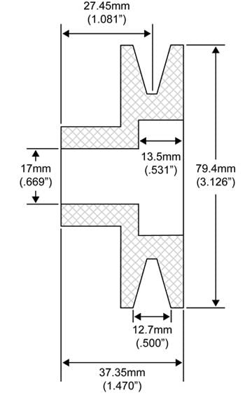 # QS20114003 - 1-Groove V-Belt Pulley, Ford 6V Generators, 13mm Belt x 73mm OD x 17mm Bore