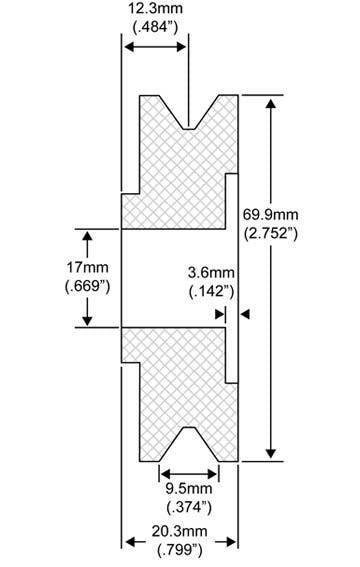 # QS20114005 - 1-Groove V-Belt Pulley, Ford Alternators, 10mm Belt x 70mm OD x 17mm Bore