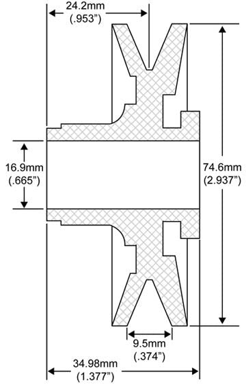 # QS20110000 - 1-Groove V-Belt Pulley, Chrysler Alternators, 10mm Belt x 75mm OD x 17mm Bore