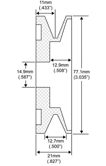 #QS20152000 - 1-Groove V-Belt Pulley, Denso Alternators, 13mm Belt x 77mm OD x 15mm Bore