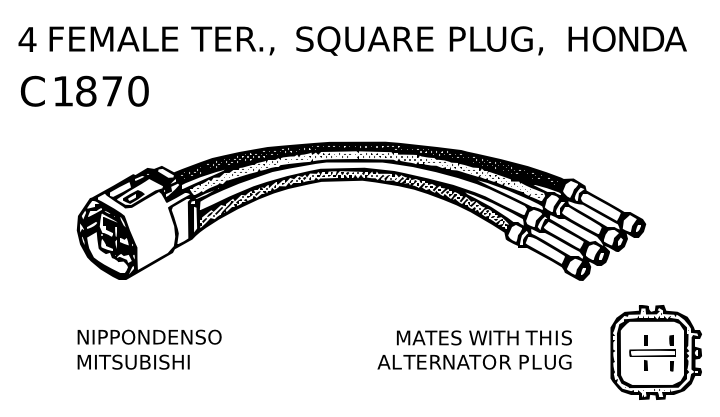 # C1870, Repair Connector, Voltage Regulator, Nippondenso and Mitsubishi Alternators, 4-Pin Square Plug