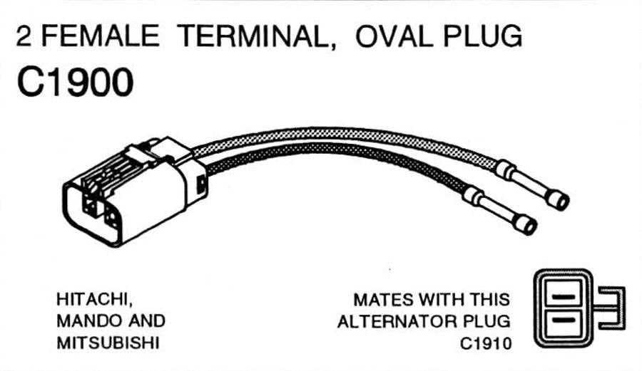 Part # C1900 Hitachi, Mando, and Mitsubishi Alternator Wiring Repair Plug, Female. Alternator Wiring Harness Repair Connector with 2 Female Terminals