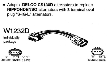 # W1232D - Alternator Wiring Harness Adapter, CS130D or AD244 4 pin Plug to Toyota Oval Style Alternator Plug