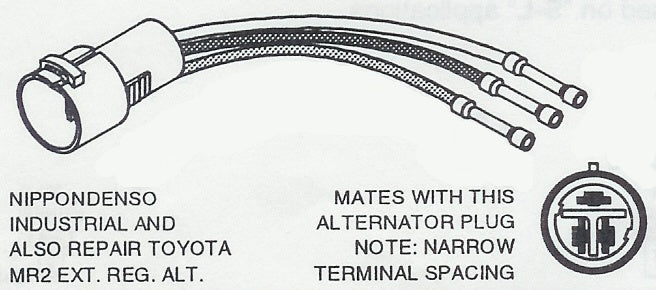 Part # C2080 Nippondenso Industrial And Toyota Alternator Wiring Repair, Round Plug, 3-Lead Male