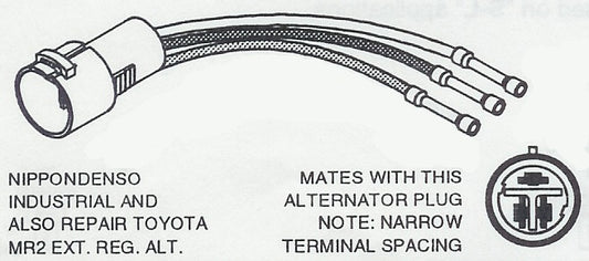 Part # C2080 Nippondenso Industrial And Toyota Alternator Wiring Repair, Round Plug, 3-Lead Male