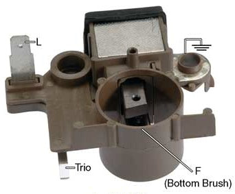 IM283 Voltage Regulator / Brush Holder Assy. 12 Volt, A-Circuit, L-Terminal, 14.5 Vset For: Mitsubishi Alternators Used On: Ford (Europe) Unit Nos: Mi